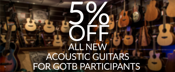 five percent off acoustic guitars